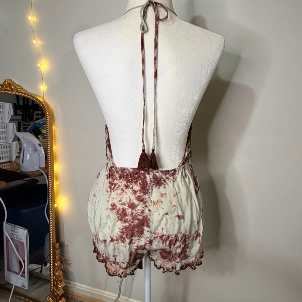 Free People Maroon and Cream Tie-Dye Romper - Picture 4 of 13